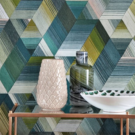 Papel pintado cubos geométricos multicolor Jaipur Fabrics 127478