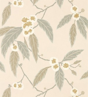Papel pintado hojas y flores fondo beige Kenzou Bloom 127486