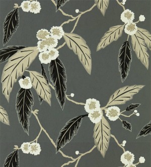 Papel pintado hojas y flores fondo gris Kenzou Bloom 127487
