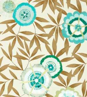 Papel pintado flores modernas color celeste Monroe Flowers 127497