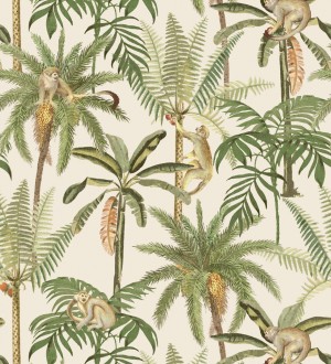 Papel pintado monos y palmeras fondo beige claro Bali Monkeys 127529