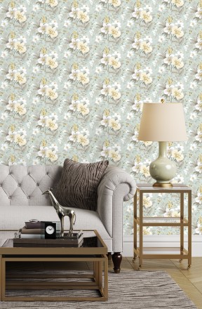 Papel pintado flores fondo verde pálido Adele Garden 127536