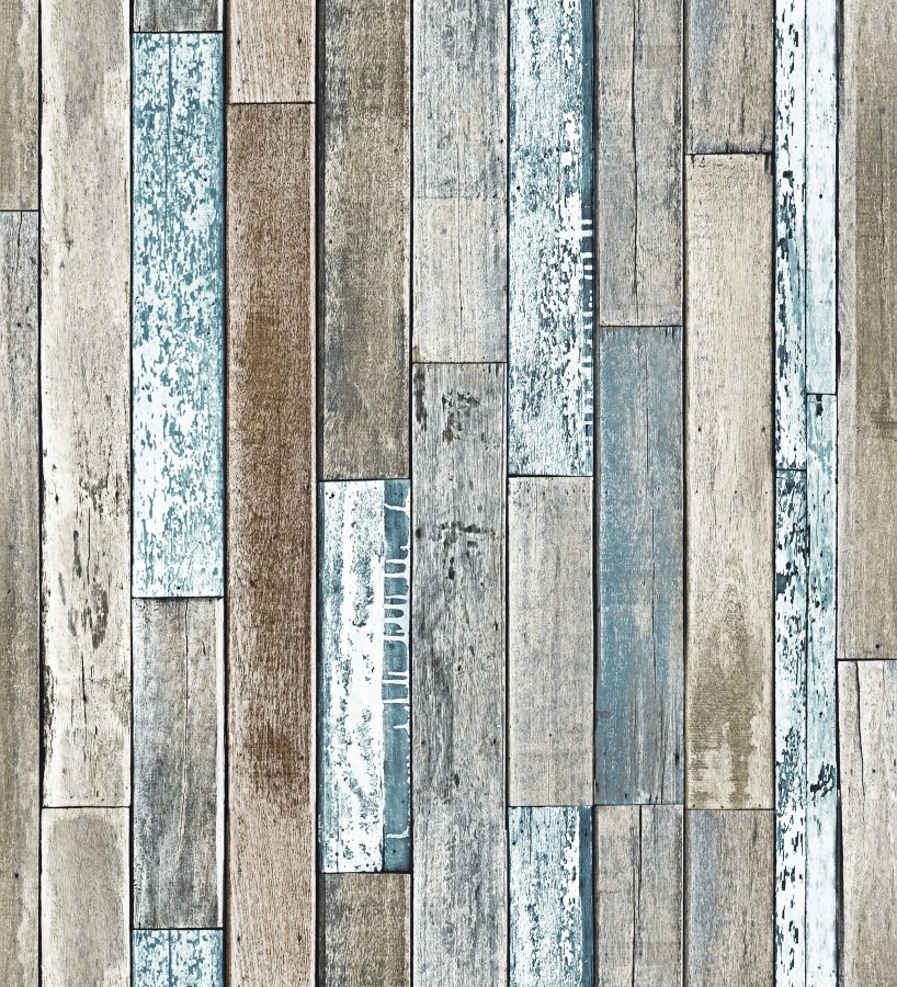 Papel pintado listones de madera desiguales tonos azules y marrones  Porto Silva 127602