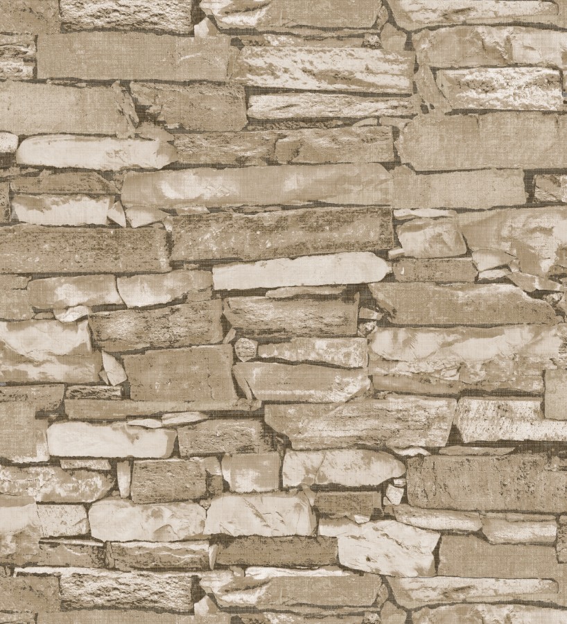 Papel pintado muro de piedra rústico marrón claro Kelby Stone 127624