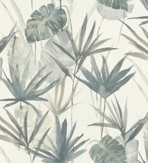 Papel pintado hojas estilo tropical tonos verdes Eleanor 127699