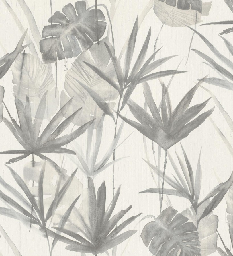 Papel pintado hojas estilo tropical tonos grises Eleanor 127700