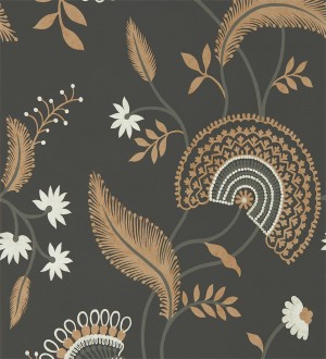 Papel pintado hojas estilo hindú fondo marrón Suiko Bloom 127753