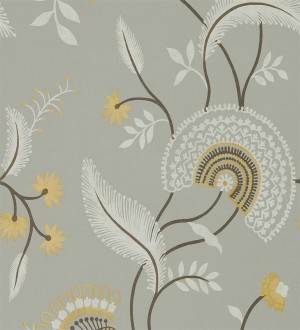 Papel pintado hojas estilo hindú fondo gris Suiko Bloom 127754