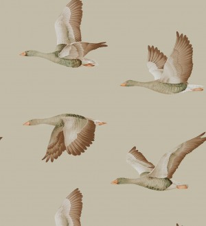 Papel pintado aves volando fondo beige Sajonia Birds 127769