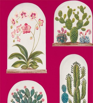 Papel pintado de urnas de plantas fondo fucsia Florist House 127791