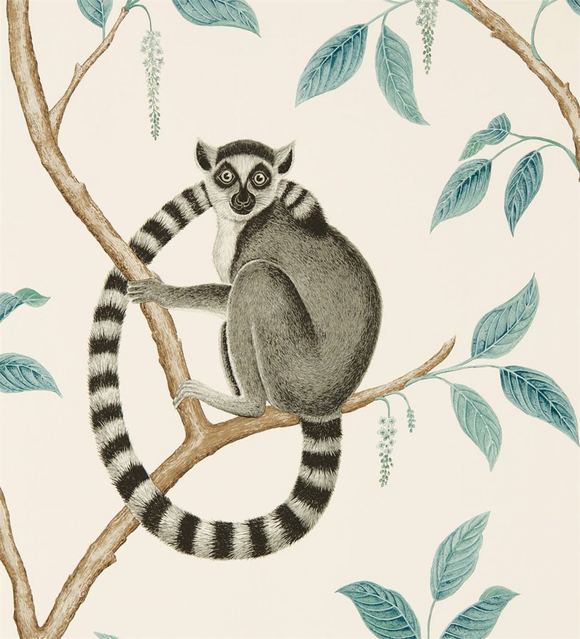 Papel pintado Papel pintado lemures en ramas tonos azules Lemur Garden 127795