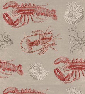 Papel pintado mariscos en el mar tonos rojizos y fondo tostado Lobster Dream 127827