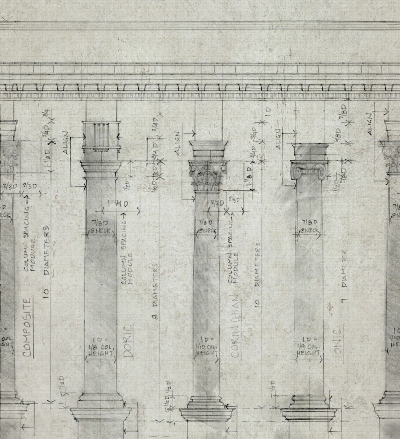 Papel pintado boceto de columnas dóricas tonos grises Doric Progress 127836