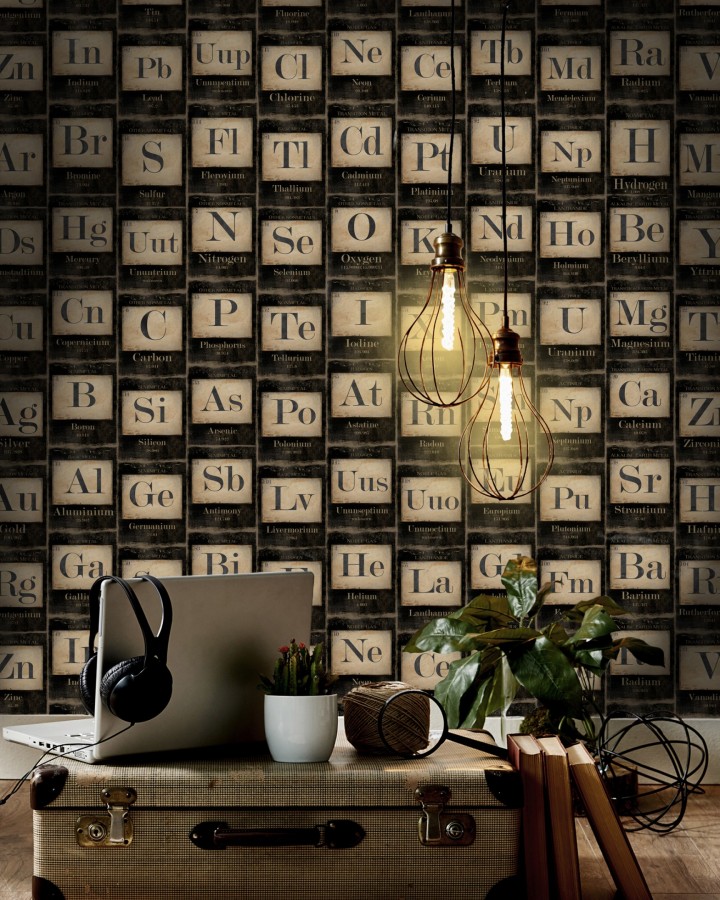 Papel pintado tabla periódica estilo vintage  Chemical Feeling 127854