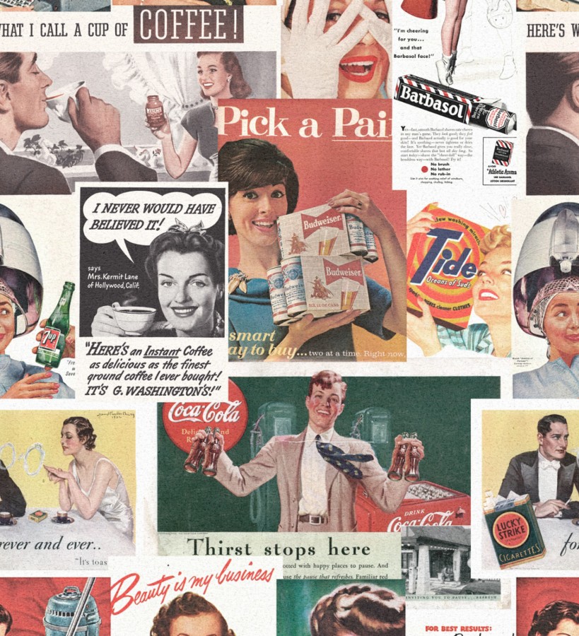 Papel pintado recortes de anuncios publicitarios vintage I Love 60s 127882