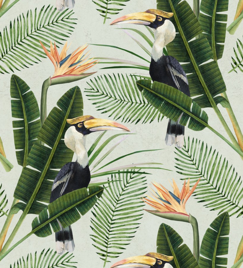 Papel pintado aves y vegetación estilo tropical Paradise Garden 127905