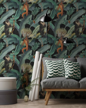 Papel pintado monos en la vegetación estilo tropical West Monkeys 127933