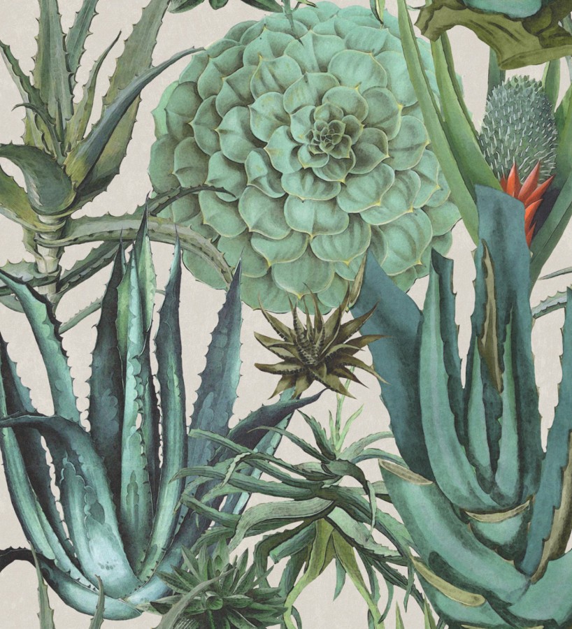Papel pintado jardín mexicano con ágave fondo claro Tijuana Garden 127939