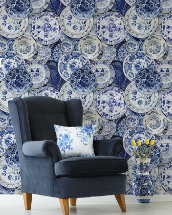 Papel pintado platos de porcelana estilo mediterráneo Special Vesela 127958