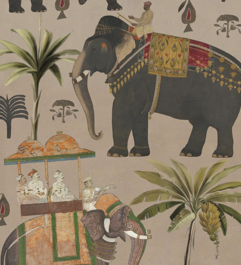 Papel pintado elefantes engalanados estilo oriental Shaila Trip 128029