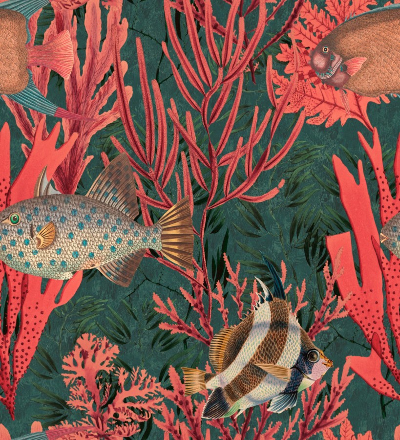 Papel pintado vegetación del fondo marino tonos coral Nasau Water 128067