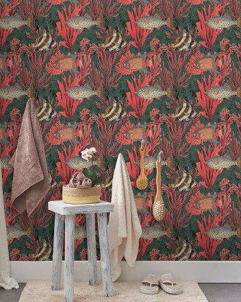 Papel pintado vegetación del fondo marino tonos coral Nasau Water 128067