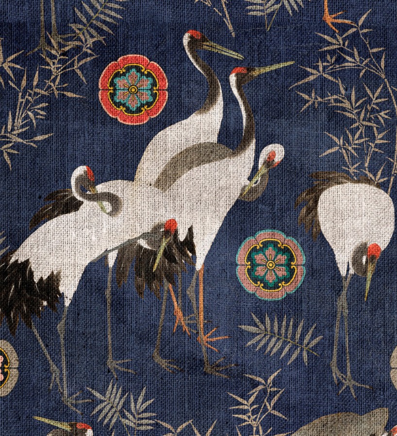 Papel pintado cigüeñas fondo azul  Yun Garden 128156