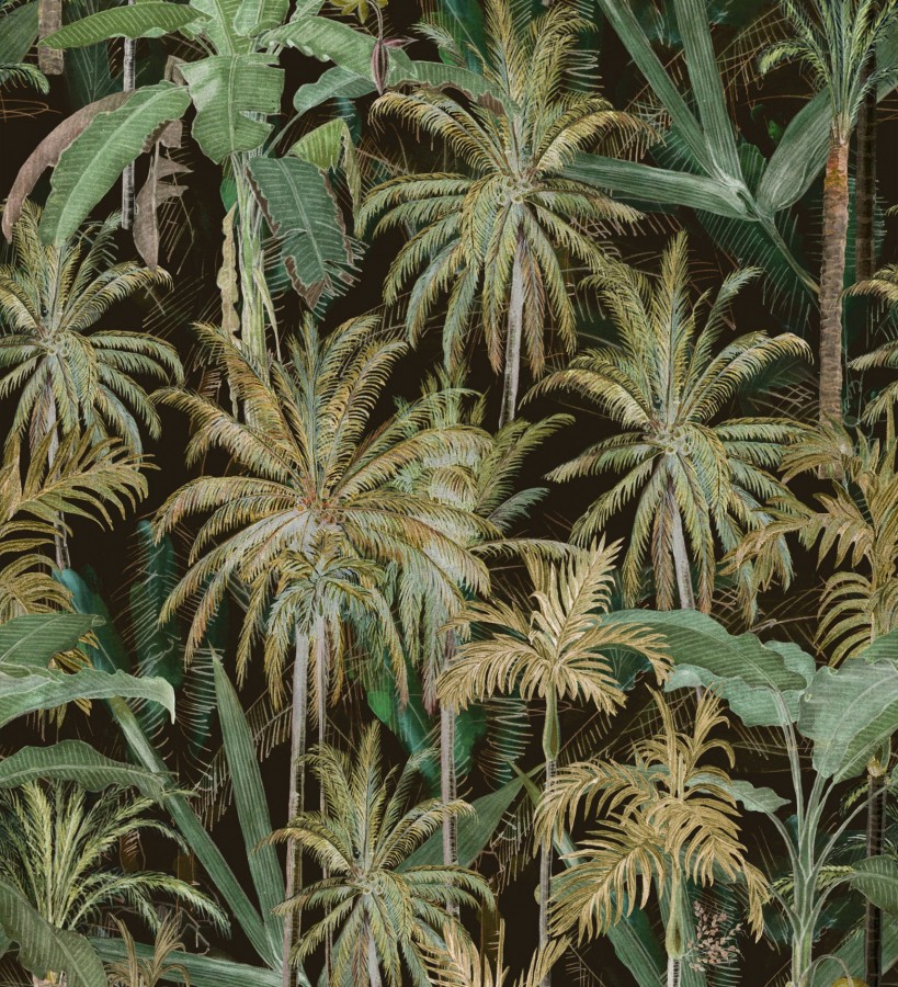 Papel pintado bosque de palmeras verdes y fondo oscuro Gordon Forest 128266