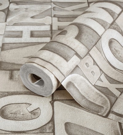 Papel pintado letras industriales con textura Factory Letters 676321