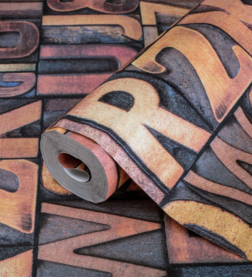 Papel pintado letras industriales con textura Factory Letters 676323