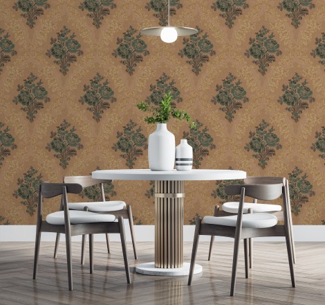 Papel pintado flores barrocas bordadas en relieve Romanov Gardens 676397