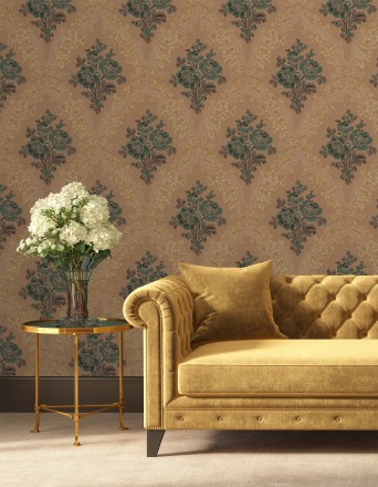 Papel pintado flores barrocas bordadas en relieve Romanov Gardens 676397