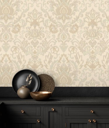 Papel pintado damasco lujoso efecto bordado con relieve Darinka 676405