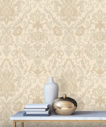Papel pintado damasco lujoso efecto bordado con relieve Darinka 676405