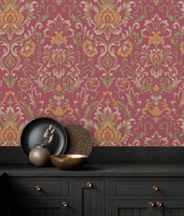 Papel pintado damasco lujoso efecto bordado con relieve Darinka 676408