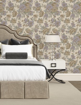 Papel pintado flores románticas barrocas efecto bordado con relieve Anastasia Garden 676417