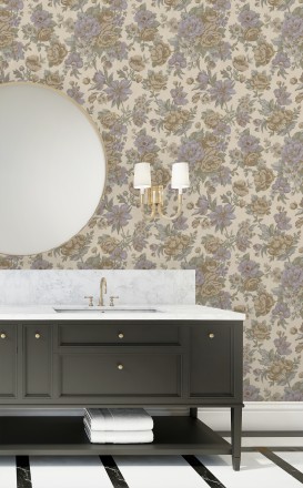 Papel pintado flores románticas barrocas efecto bordado con relieve Anastasia Garden 676417