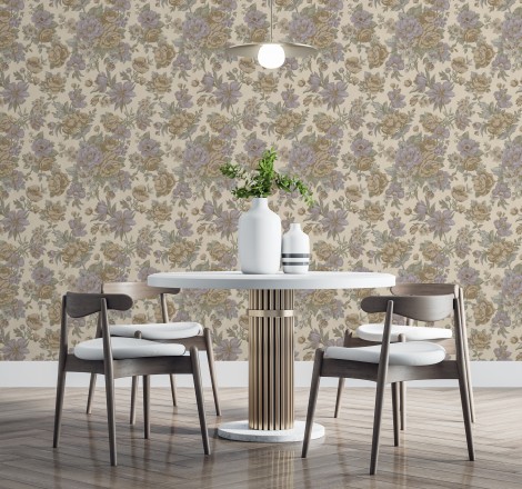 Papel pintado flores románticas barrocas efecto bordado con relieve Anastasia Garden 676417
