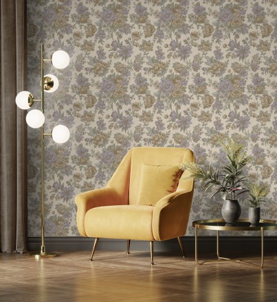 Papel pintado flores románticas barrocas efecto bordado con relieve Anastasia Garden 676417