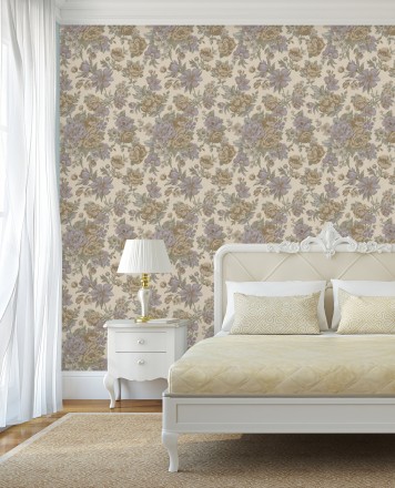 Papel pintado flores románticas barrocas efecto bordado con relieve Anastasia Garden 676417