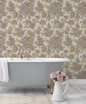 Papel pintado flores románticas barrocas efecto bordado con relieve Anastasia Garden 676417