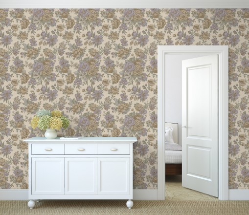 Papel pintado flores románticas barrocas efecto bordado con relieve Anastasia Garden 676417