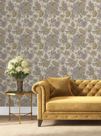 Papel pintado flores románticas barrocas efecto bordado con relieve Anastasia Garden 676417
