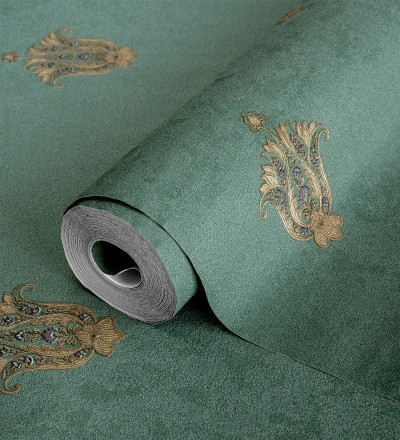 Papel pintado flor hindú efecto bordado con relieve Alexander 676425