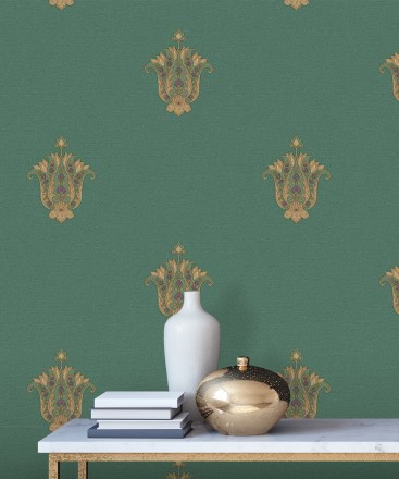Papel pintado flor hindú efecto bordado con relieve Alexander 676425