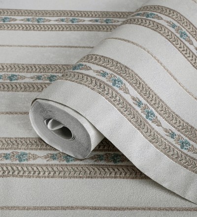 Papel pintado rayas con efecto bordado en relieve Alexander Stripe 676429