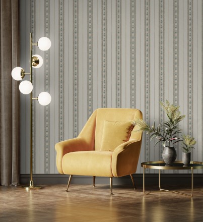Papel pintado rayas con efecto bordado en relieve Alexander Stripe 676429