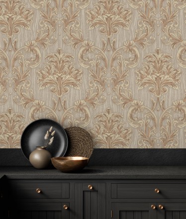 Papel pintado damasco estilo bizantino efecto bordado con relieve Bizans Damask 676877
