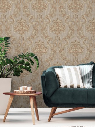 Papel pintado damasco estilo bizantino efecto bordado con relieve Bizans Damask 676877
