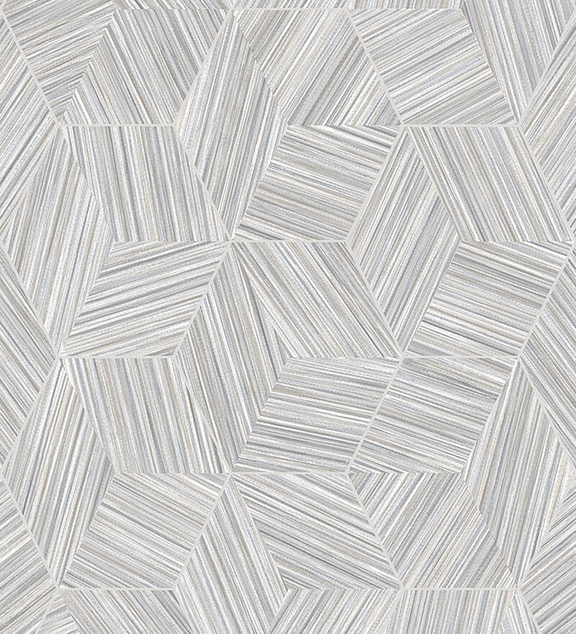 Papel pintado de hexágonos con delgadas líneas color plata Maurice Metrix 681674